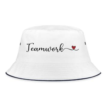 Teamwork Schrift mit Herz - Bucket Hat - Weiß/Navy - Vorne