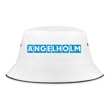 Angelholm Blue Block Text Tee - Bucket Hat - white/navy - Front