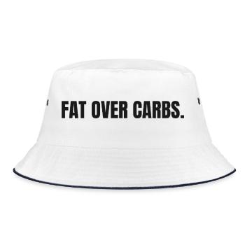 FAT OVER CARBS | Carnivore T-Shirt | High Fat Life - Bucket Hat - Weiß/Navy - Vorne