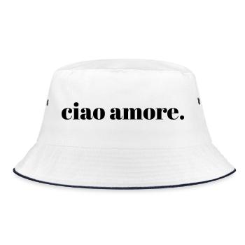 ciao amore | Italienisches Zitat Typografie Kunst - Bucket Hat - Weiß/Navy - Vorne