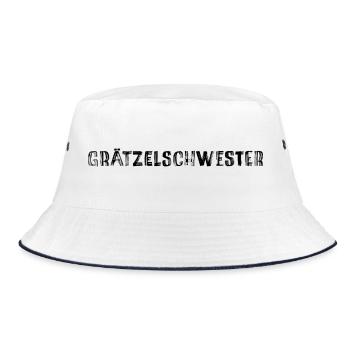 Grätzelschwester – Viennese dialect cult saying - Bucket Hat - white/navy - Front