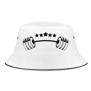 Gewichte Sterne – Fitness Hantel Muskelaufbau - Bucket Hat - Weiß/Navy - Vorne