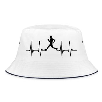 Läufer EKG, Puls, Herzschlag, runner, running, run - Bucket Hat - Weiß/Navy - Vorne