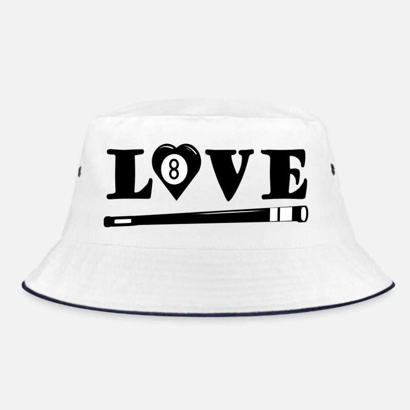 Love Billard mit Herz und Queue (Billardspieler) - Bucket Hat - Weiß/Navy