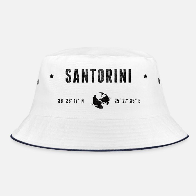 Santorini Stylized Geographical Coordinates - Bucket Hat - white/navy