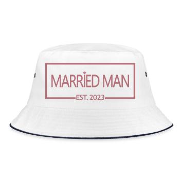 2023 Passende Hochzeitsflitterwochen - Bucket Hat - Weiß/Navy - Vorne