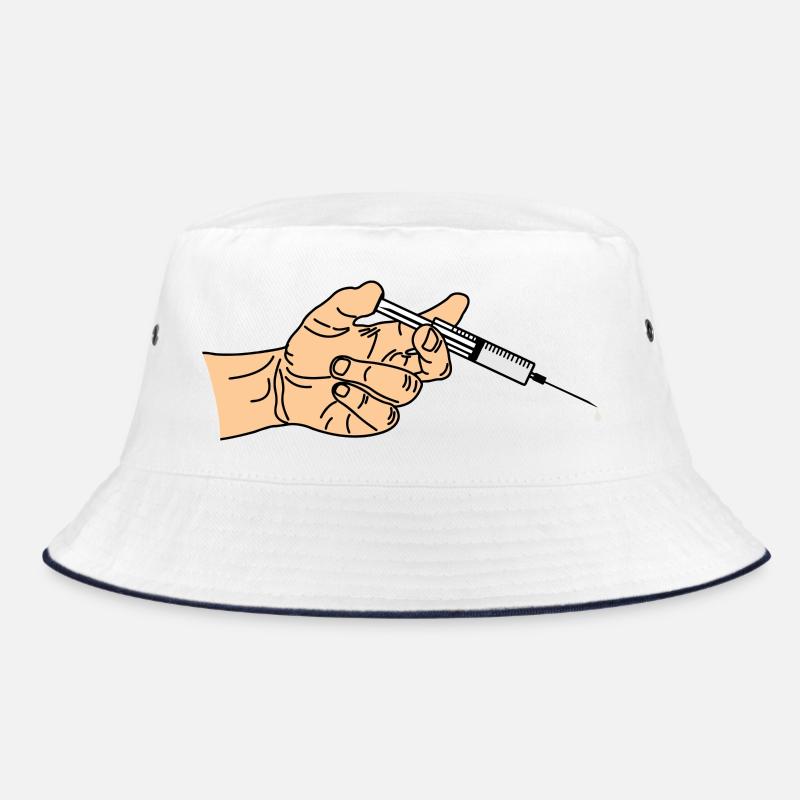 Spritze mit herauskommendem Tropf in der Hand Bucket Hat