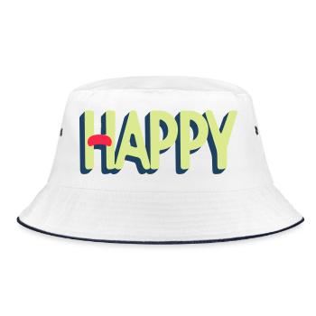 Happy Text Design - Bucket Hat - white/navy - Front
