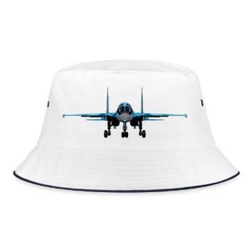 Blauer Kampfjet Frontansicht - Bucket Hat - Weiß/Navy - Vorne