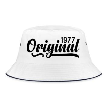 1977 birthday 48 years old, retro 1977 - Bucket Hat - white/navy - Front