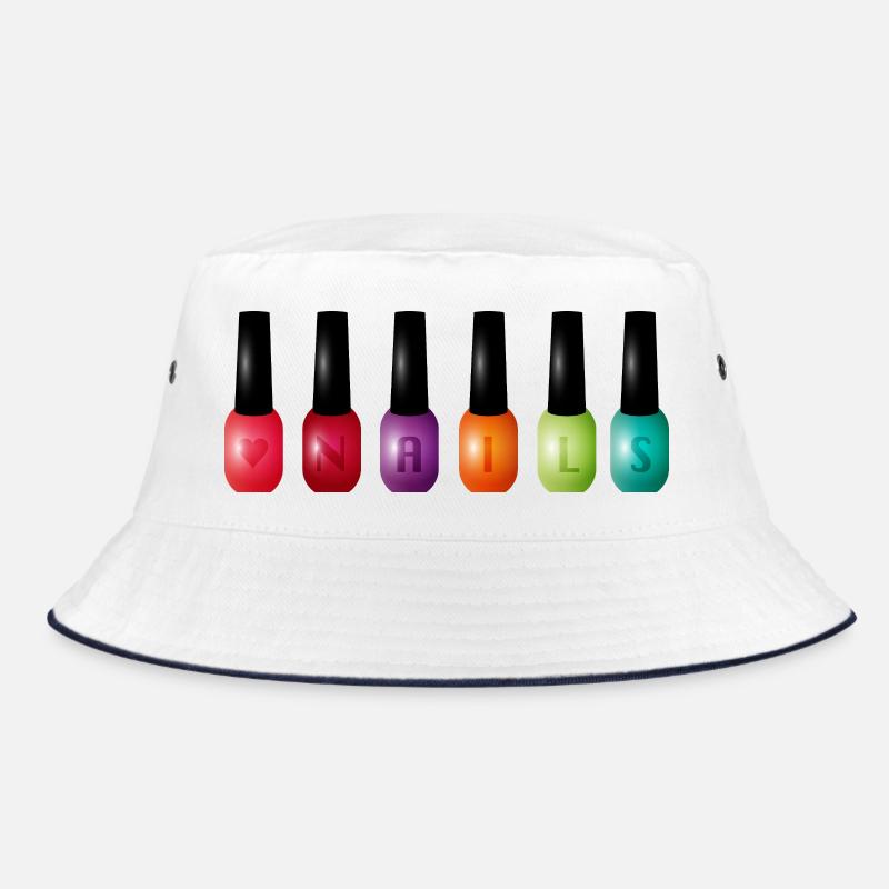 Bunter Nagellack mit „Nails“-Typografie Motiv Bucket Hat