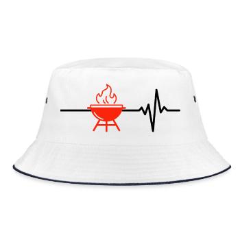 Grillen ist mein Leben, Herzschlag, Fleisch Liebe - Bucket Hat - Weiß/Navy - Vorne