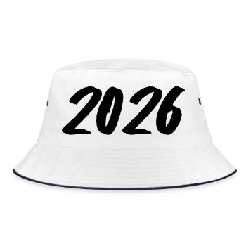 Jahreszahl 2026 Pinselstrich - Bucket Hat - Weiß/Navy - Vorne