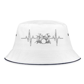 Herzschlag Drumset Silhouette Drummer Heartbeat  - Bucket Hat - Weiß/Navy - Vorne