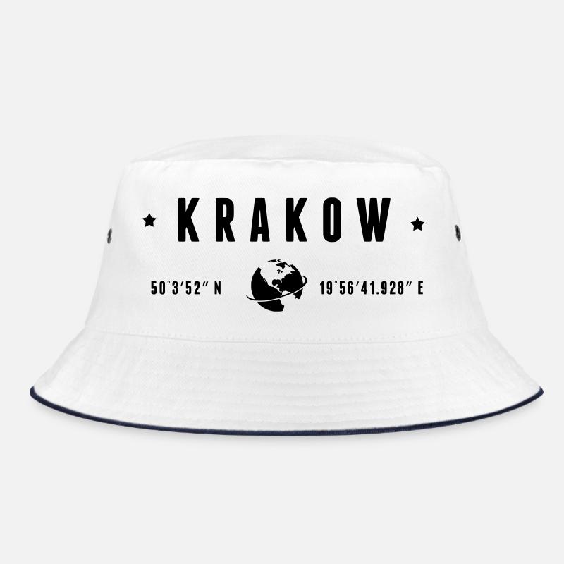 Krakauer GPS-Koordinaten Globe Moderne Typografie Bucket Hat