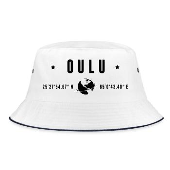 Oulu GPS Coordinates Black Typography - Bucket Hat - white/navy - Front