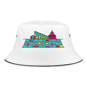 Milton Keynes City Skyline Xscape Moderne Linienzeichnung - Bucket Hat - Weiß/Navy - Vorne