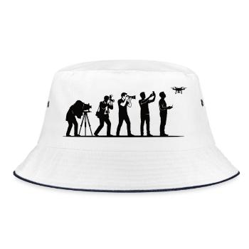 Evolution of photography – from tripod to drone - Bucket Hat - white/navy - Front