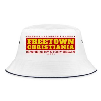 Freistadt, Christiania, Dänemark - Bucket Hat - Weiß/Navy - Vorne