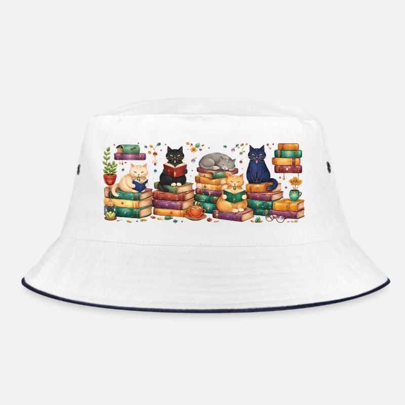 Lesende Katzen mit Bücherstapeln Bucket Hat