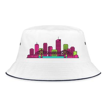 Brisbane City Skyline Story Bridge Modern Art - Bucket Hat - white/navy - Front