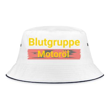 Blutgruppe Motoröl  - Bucket Hat - Weiß/Navy - Vorne