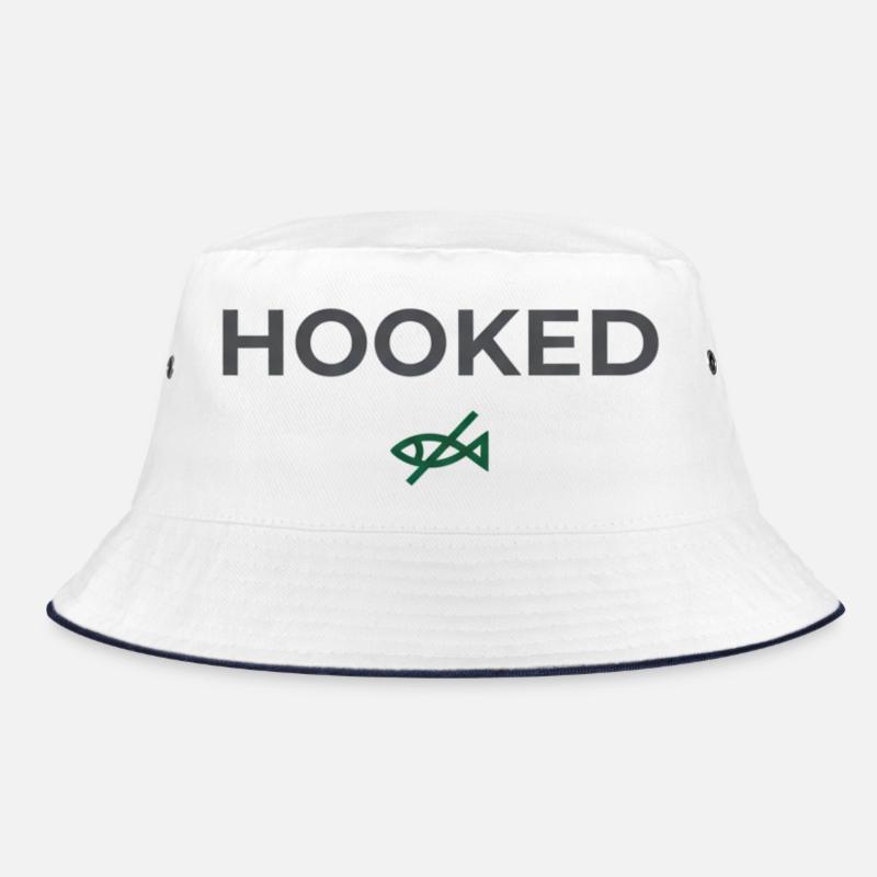 Hooked Angler Graphic Tee - Bucket Hat - Weiß/Navy