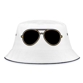 Ikonische goldene und schwarze Fliegerbrille - Bucket Hat - Weiß/Navy - Vorne
