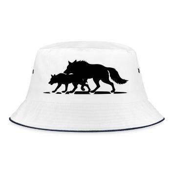T-Shirt Loups Meute – Wolf Pack Stärke - Bucket Hat - Weiß/Navy - Vorne