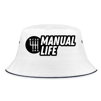JDM-Aufkleber – manuelles Leben - Bucket Hat - Weiß/Navy - Vorne