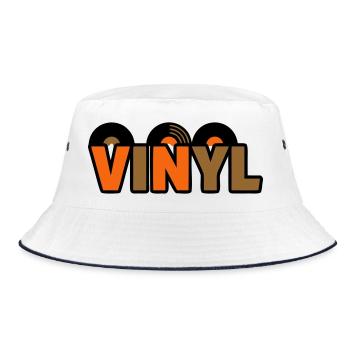 Vinyl Schriftzug Retro Musik Nerd - Bucket Hat - Weiß/Navy - Vorne