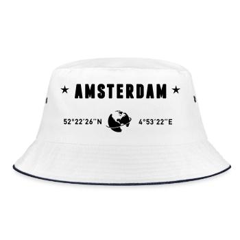 Amsterdam Netherlands Coordinates Gps Globe - Bucket Hat - white/navy - Front