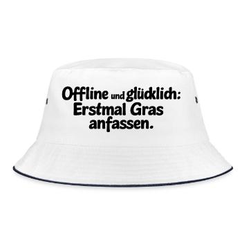 Offline und glücklich: Erstmal Gras anfassen. - Bucket Hat - Weiß/Navy - Vorne