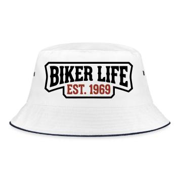 Biker Life Schriftzug Logo - Bucket Hat - Weiß/Navy - Vorne