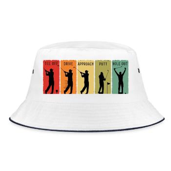 Retro Golf Steps Abschlag Drive, Putt Loch Out - Bucket Hat - Weiß/Navy - Vorne