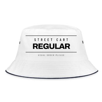 Hot Dog Lustig Senf Streetfood BBQ Foodie Wuerstch - Bucket Hat - Weiß/Navy - Vorne