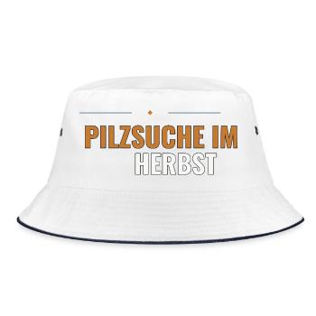 Pilzsuche im Herbst. Herbstliches Sammel - Bucket Hat - Weiß/Navy - Vorne
