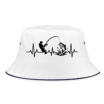 Angeln Herzschlag EKG Angler Silhouette - Bucket Hat - Weiß/Navy - Vorne