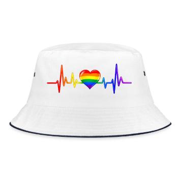 LGBTQ Herz Herzfrequenz Puls EKG Herzlinie - Bucket Hat - Weiß/Navy - Vorne