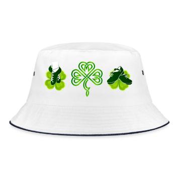 Irische Tanzschuhe, Klee und grünes Kleeblatt - Bucket Hat - Weiß/Navy - Vorne