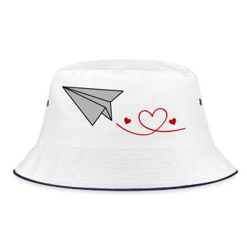 Herzflug Papierflieger - Bucket Hat - Weiß/Navy - Vorne