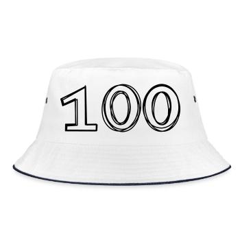 Zahl 100 handgezeichnet - Bucket Hat - Weiß/Navy - Vorne