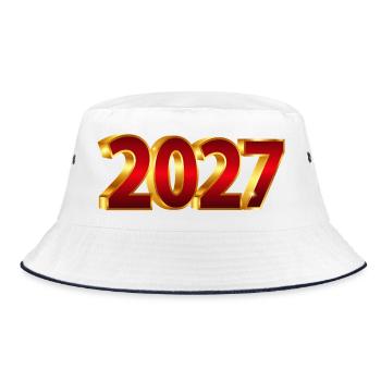 NEU – Frohes neues Jahr – 2027! - Bucket Hat - Weiß/Navy - Vorne