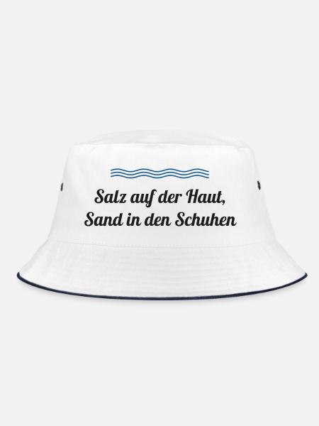 Salz auf der Haut, Sand in den Schuhen – Nordsee - Bucket Hat - Weiß/Navy