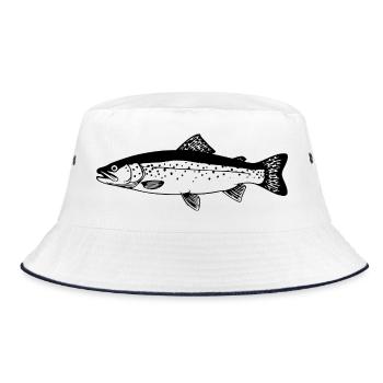 Forellen Angler Geschenk Idee Fliegenfischen - Bucket Hat - Weiß/Navy - Vorne