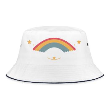 Pastellregenbogen mit Sternen - Bucket Hat - Weiß/Navy - Vorne