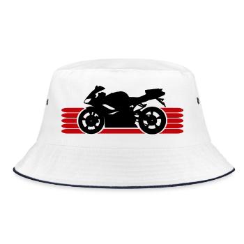 Motorrad fahren Motorradfahrer Motorradfahrerin - Bucket Hat - Weiß/Navy - Vorne