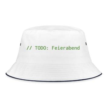 // TODO: Feierabend – Programmierer Shirt - Bucket Hat - Weiß/Navy - Vorne