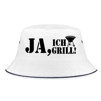 Grillkönig, Grillen, BBQ, Ja ich Grill (25) - Bucket Hat - Weiß/Navy - Vorne