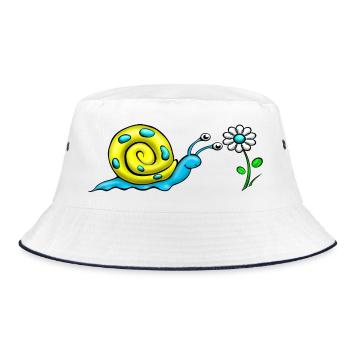 Schnecke mit Blume - Bucket Hat - Weiß/Navy - Vorne